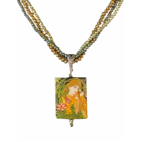 NEW AMY KAHN RUSSELL painted lady with flowers necklace in...